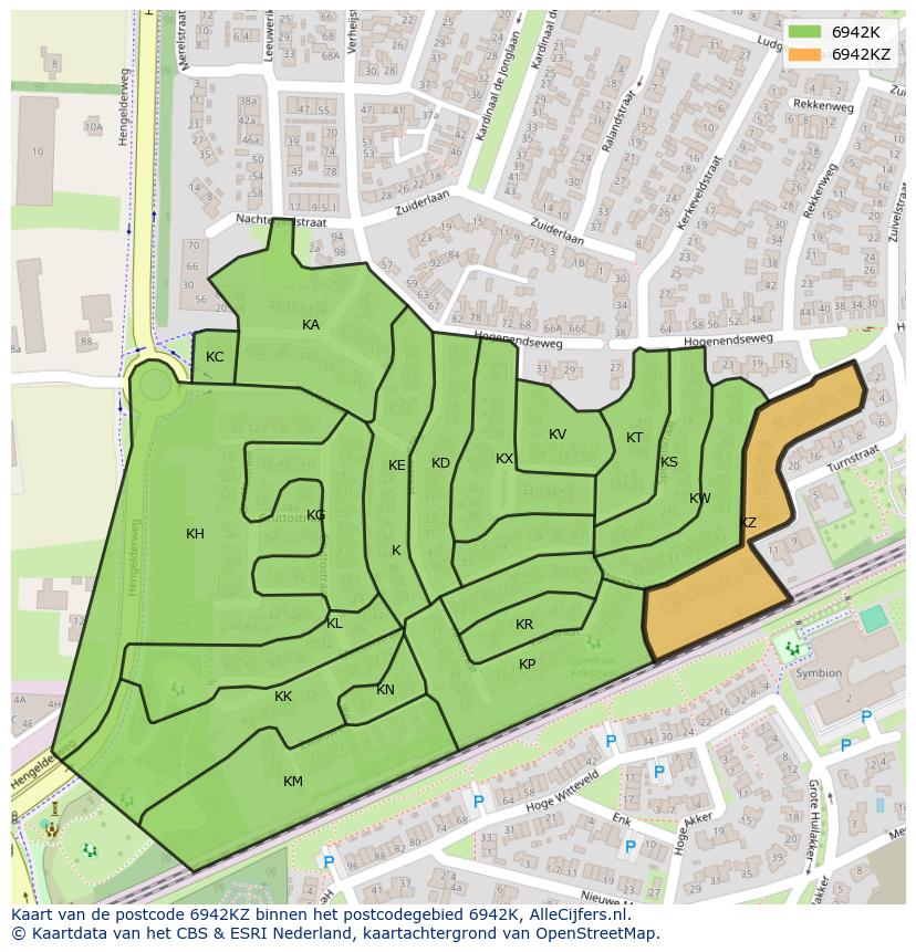 Afbeelding van het postcodegebied 6942 KZ op de kaart.