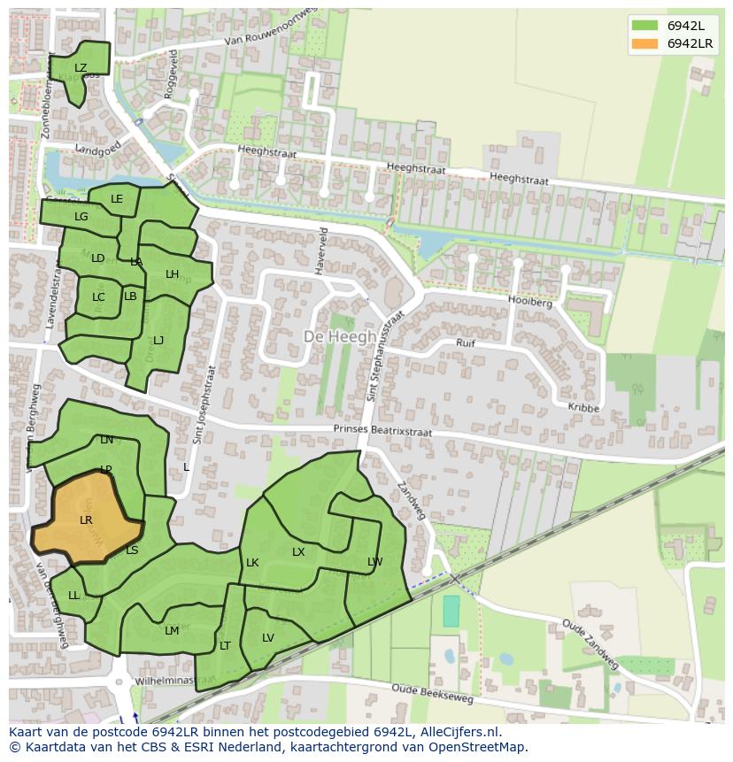 Afbeelding van het postcodegebied 6942 LR op de kaart.