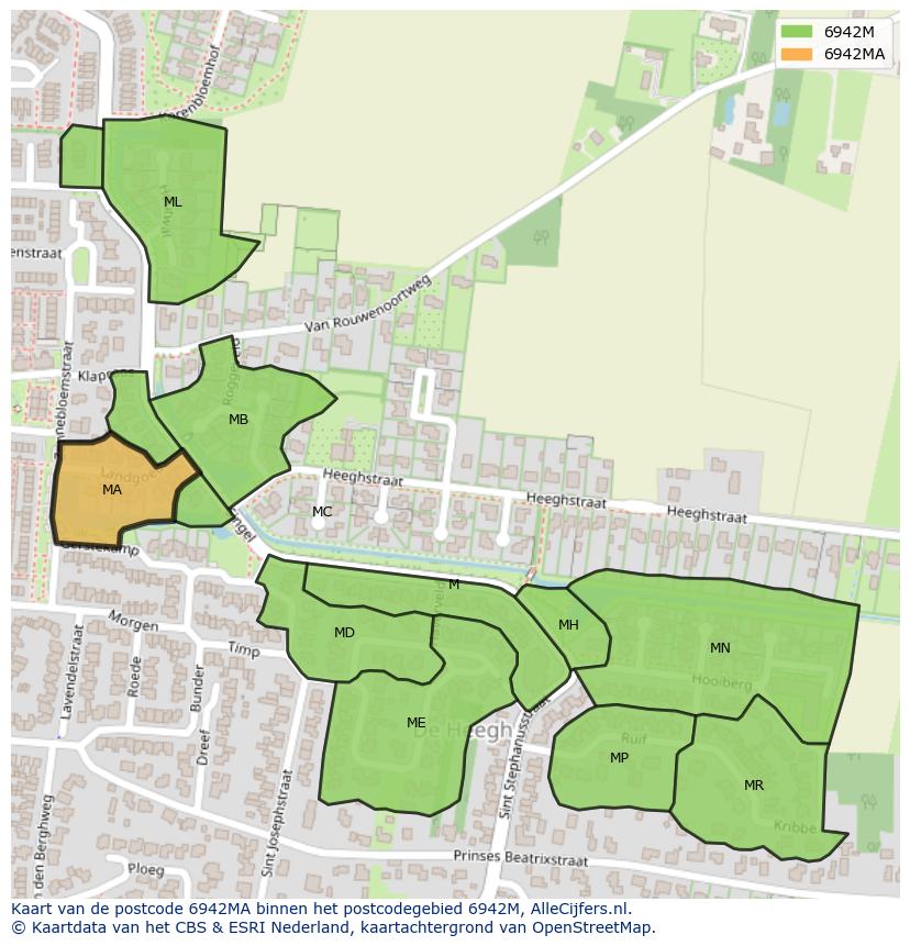 Afbeelding van het postcodegebied 6942 MA op de kaart.