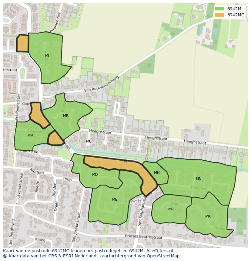 Afbeelding van het postcodegebied 6942 MC op de kaart.