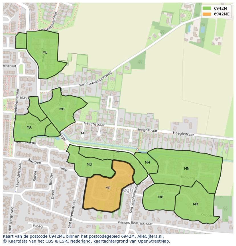 Afbeelding van het postcodegebied 6942 ME op de kaart.
