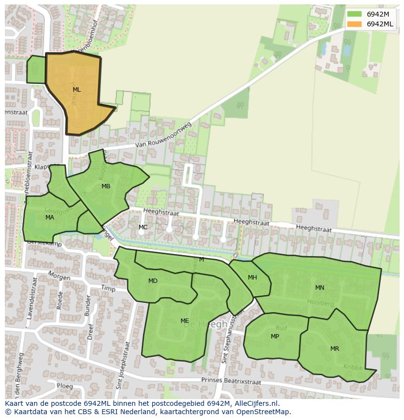 Afbeelding van het postcodegebied 6942 ML op de kaart.