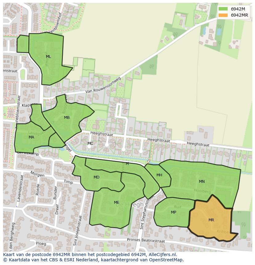 Afbeelding van het postcodegebied 6942 MR op de kaart.