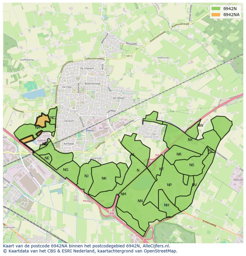 Afbeelding van het postcodegebied 6942 NA op de kaart.