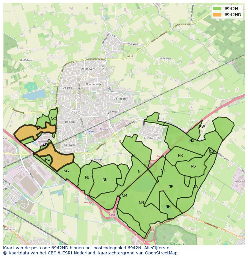 Afbeelding van het postcodegebied 6942 ND op de kaart.