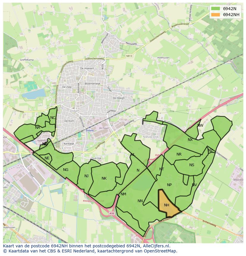 Afbeelding van het postcodegebied 6942 NH op de kaart.