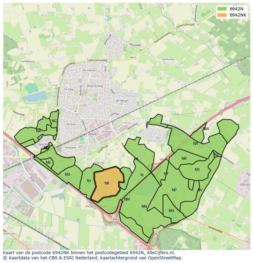 Afbeelding van het postcodegebied 6942 NK op de kaart.