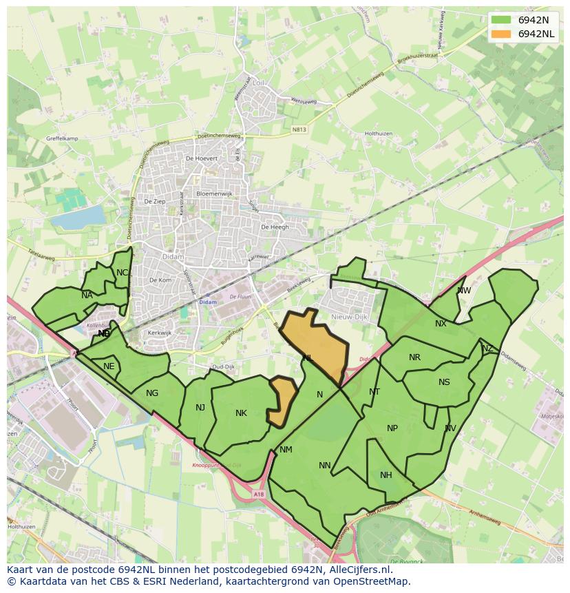 Afbeelding van het postcodegebied 6942 NL op de kaart.