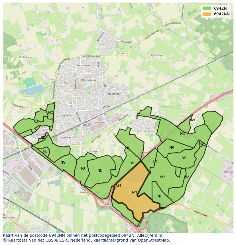 Afbeelding van het postcodegebied 6942 NN op de kaart.
