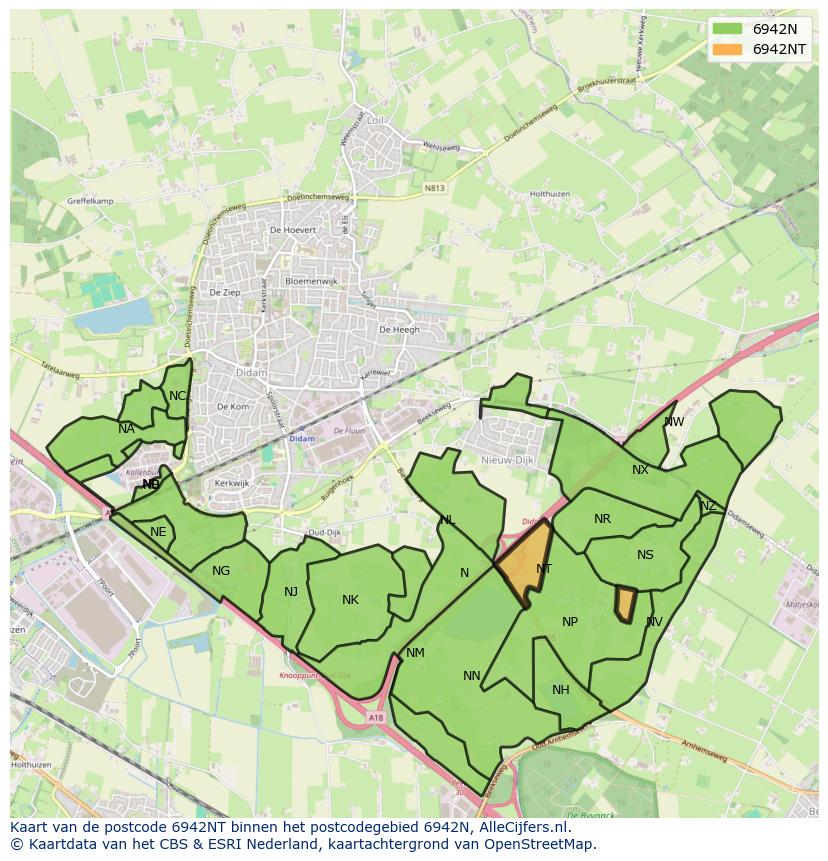 Afbeelding van het postcodegebied 6942 NT op de kaart.