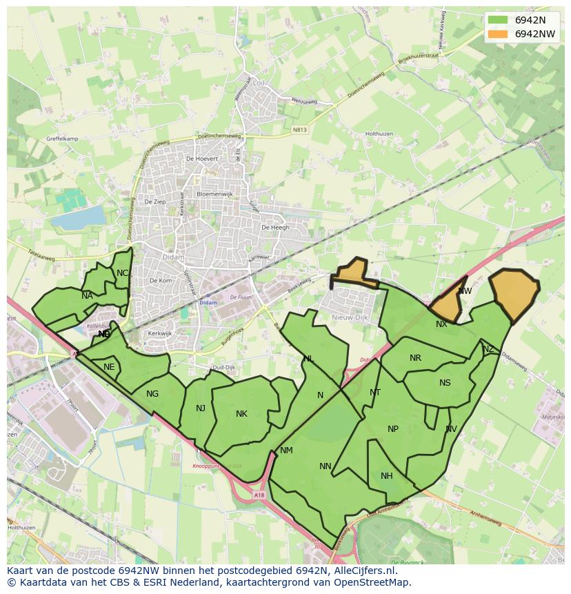 Afbeelding van het postcodegebied 6942 NW op de kaart.