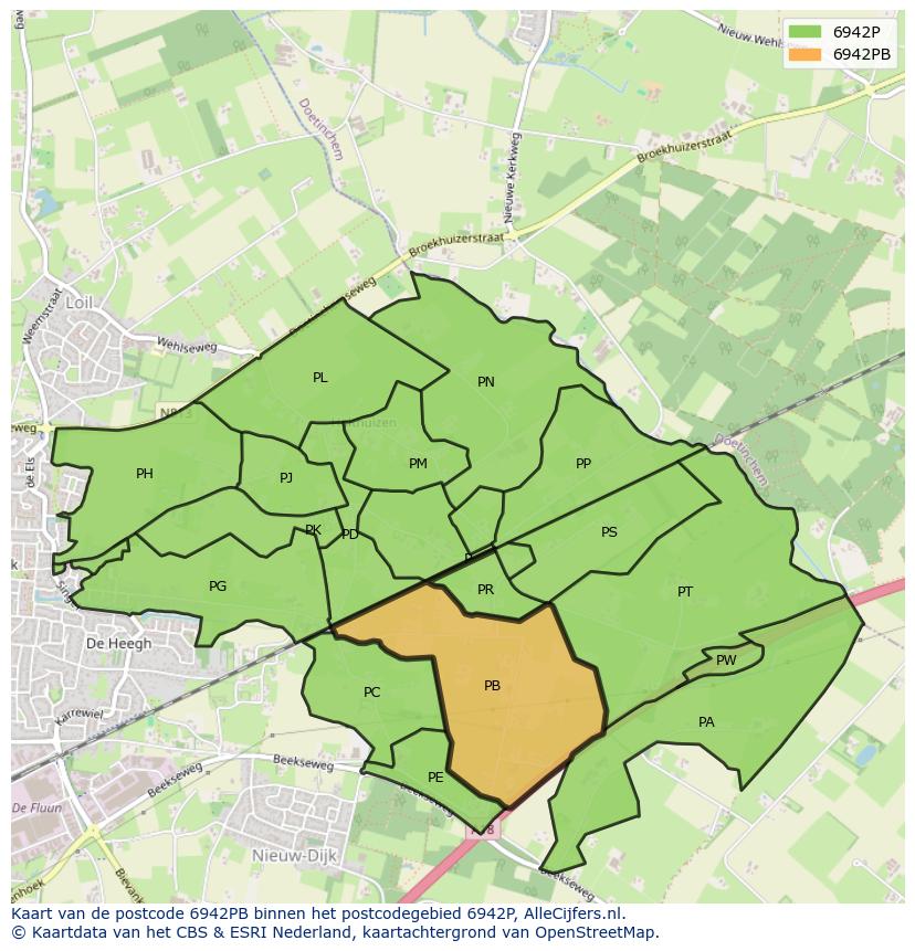 Afbeelding van het postcodegebied 6942 PB op de kaart.