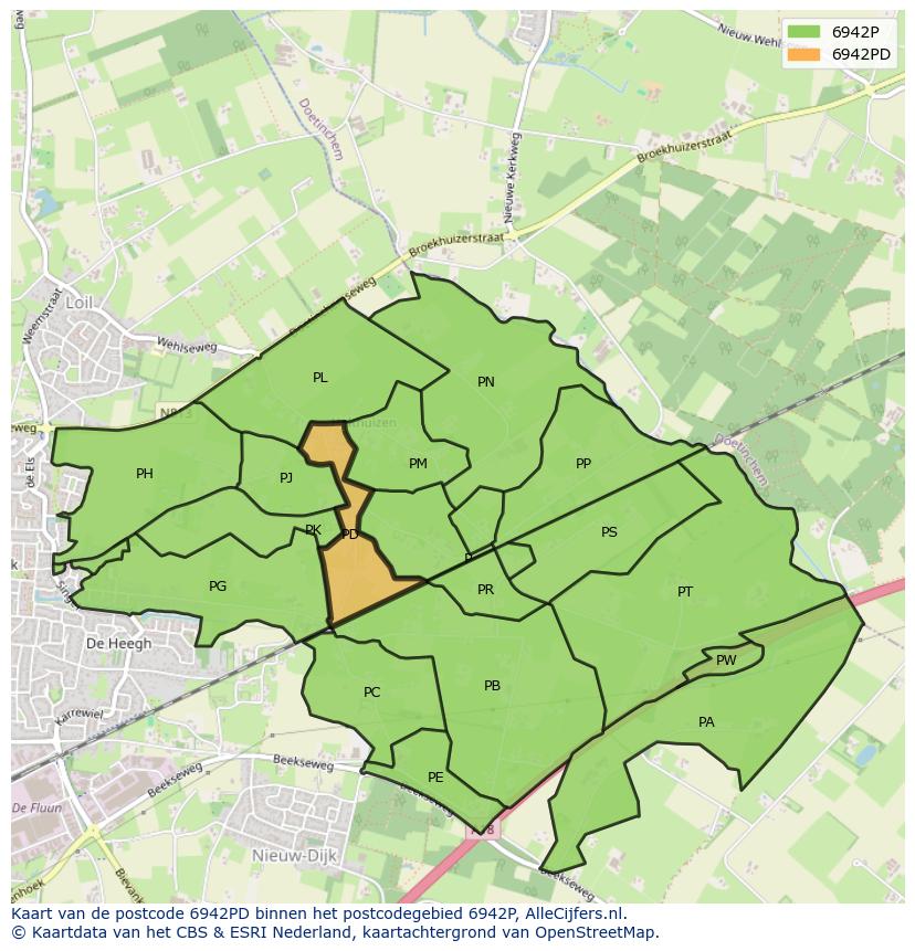 Afbeelding van het postcodegebied 6942 PD op de kaart.