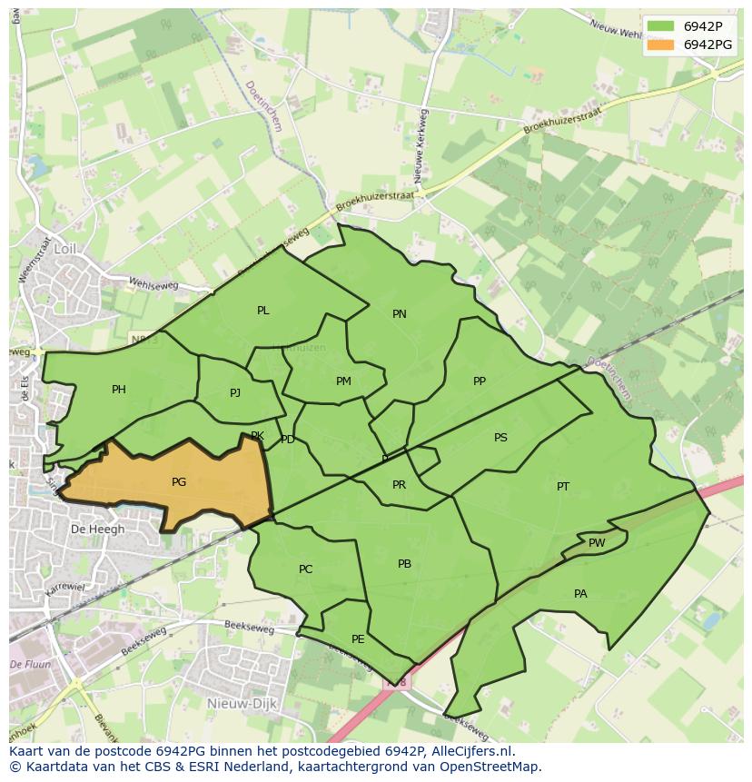 Afbeelding van het postcodegebied 6942 PG op de kaart.