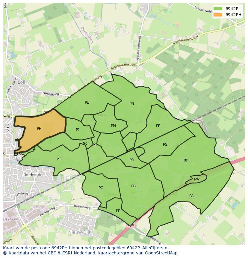 Afbeelding van het postcodegebied 6942 PH op de kaart.