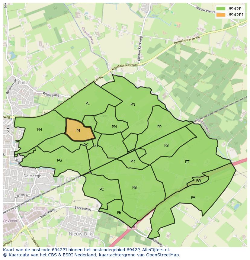 Afbeelding van het postcodegebied 6942 PJ op de kaart.