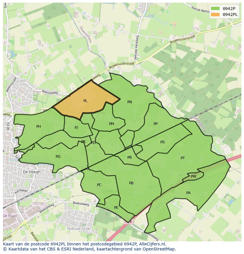 Afbeelding van het postcodegebied 6942 PL op de kaart.