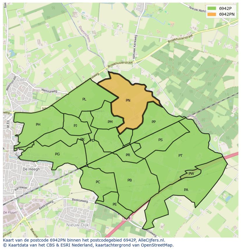 Afbeelding van het postcodegebied 6942 PN op de kaart.