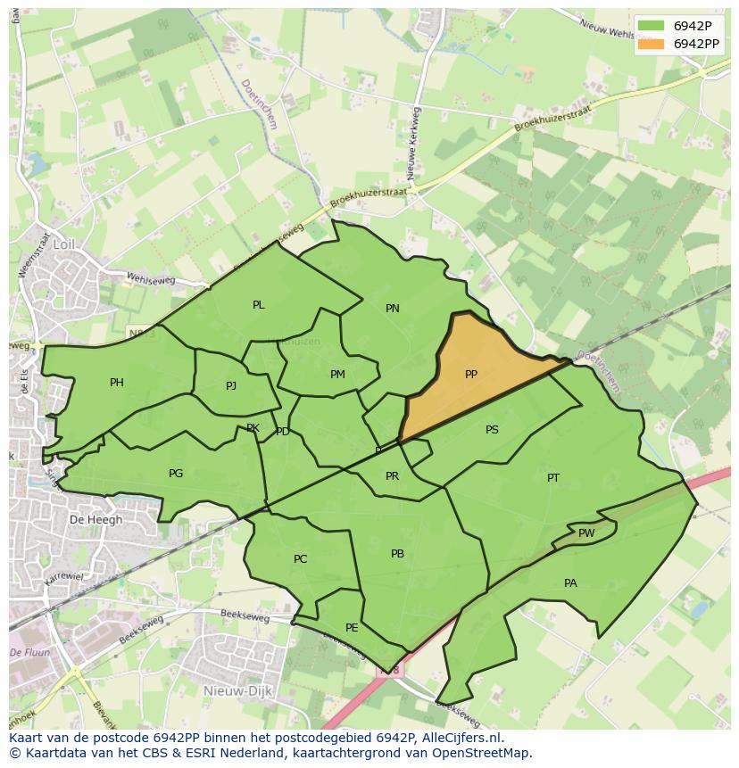 Afbeelding van het postcodegebied 6942 PP op de kaart.
