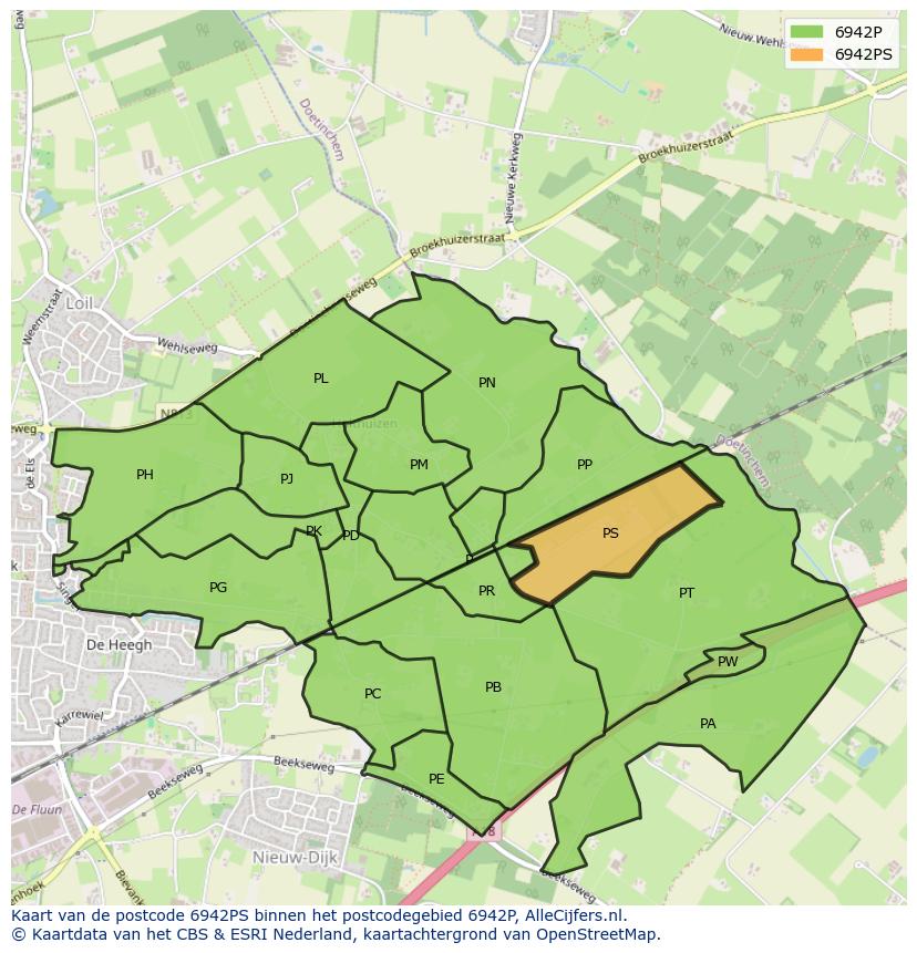 Afbeelding van het postcodegebied 6942 PS op de kaart.