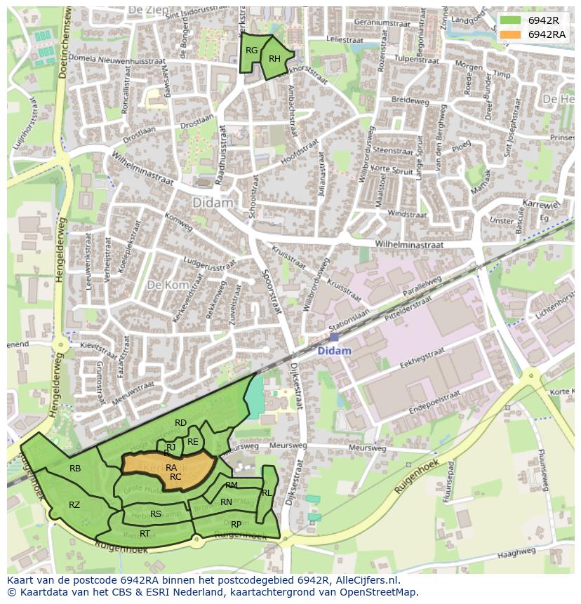 Afbeelding van het postcodegebied 6942 RA op de kaart.