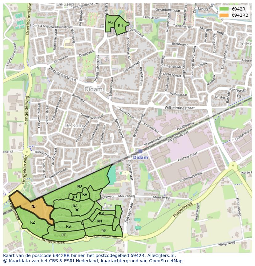 Afbeelding van het postcodegebied 6942 RB op de kaart.