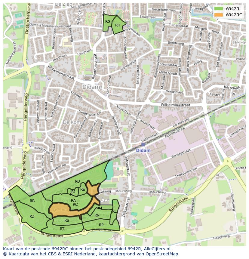 Afbeelding van het postcodegebied 6942 RC op de kaart.