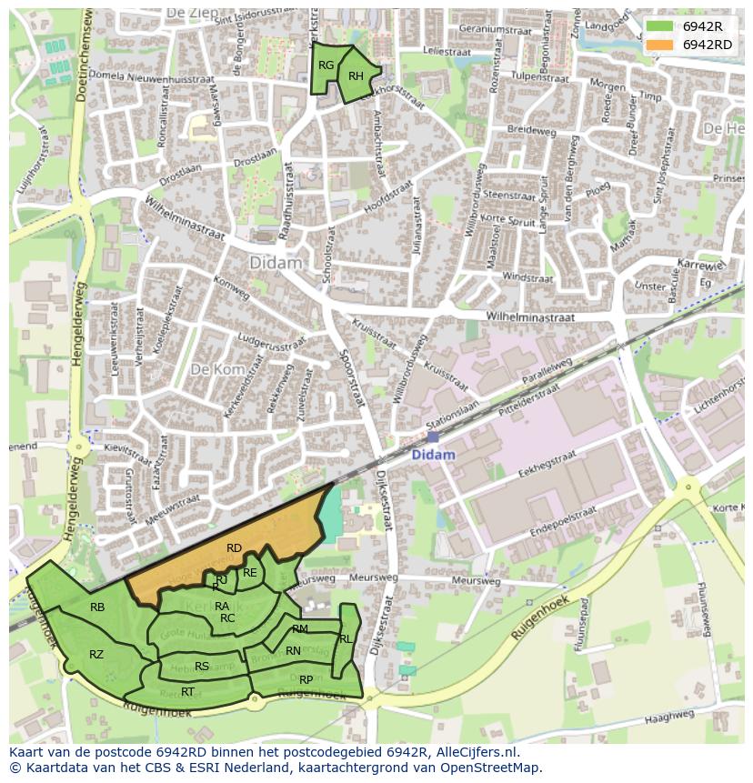 Afbeelding van het postcodegebied 6942 RD op de kaart.