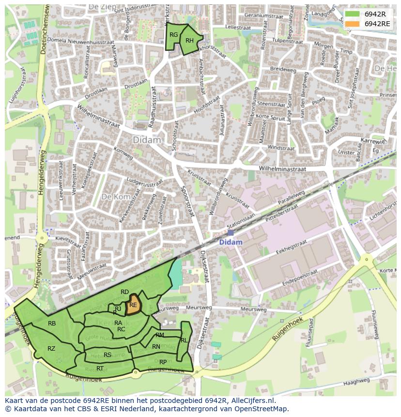 Afbeelding van het postcodegebied 6942 RE op de kaart.