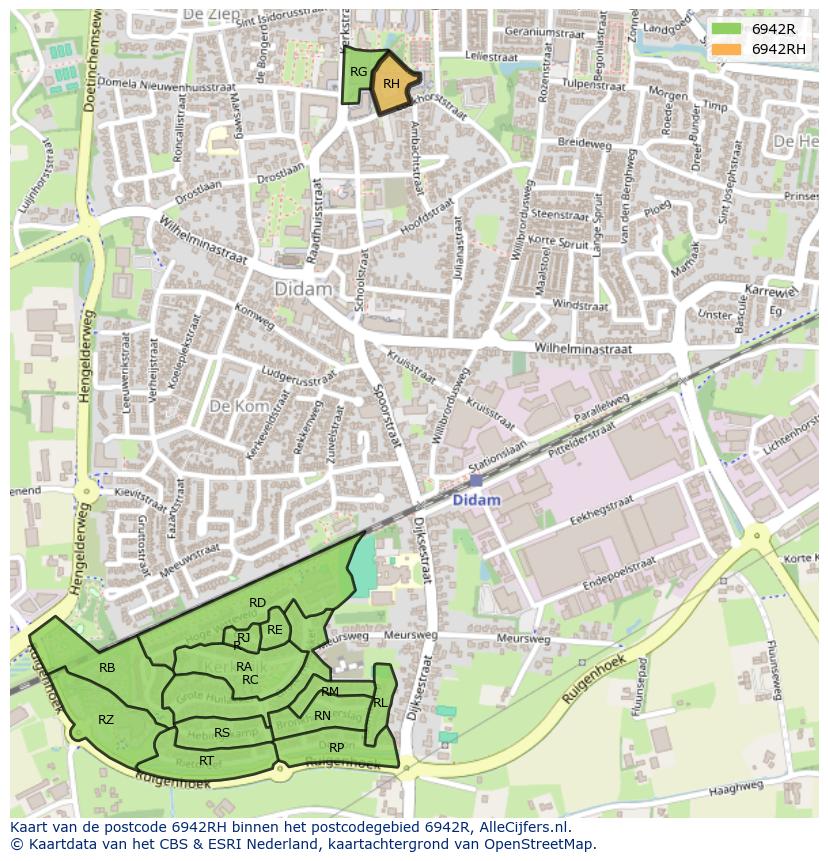 Afbeelding van het postcodegebied 6942 RH op de kaart.