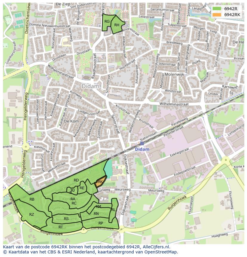 Afbeelding van het postcodegebied 6942 RK op de kaart.