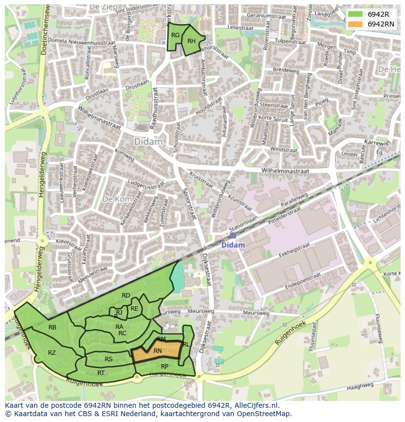 Afbeelding van het postcodegebied 6942 RN op de kaart.