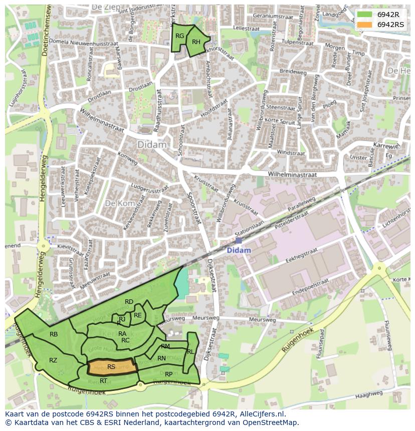 Afbeelding van het postcodegebied 6942 RS op de kaart.