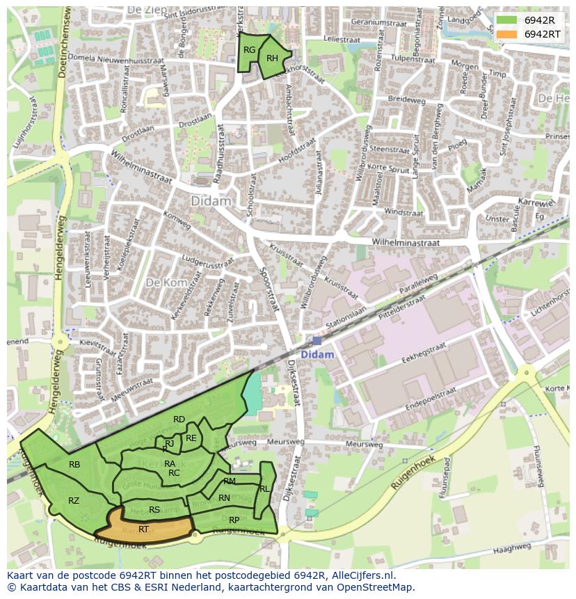 Afbeelding van het postcodegebied 6942 RT op de kaart.