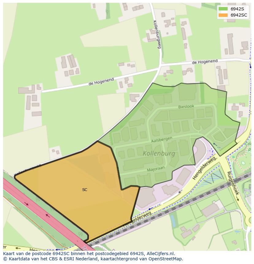 Afbeelding van het postcodegebied 6942 SC op de kaart.
