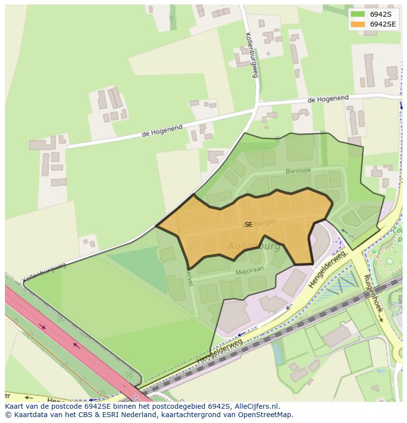 Afbeelding van het postcodegebied 6942 SE op de kaart.