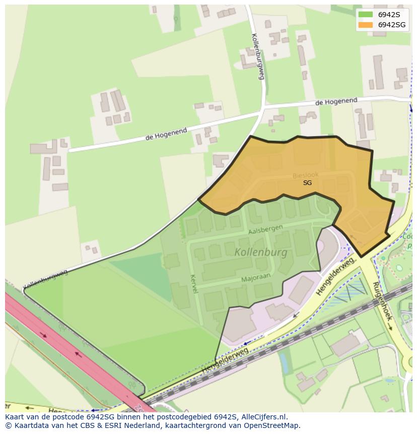 Afbeelding van het postcodegebied 6942 SG op de kaart.