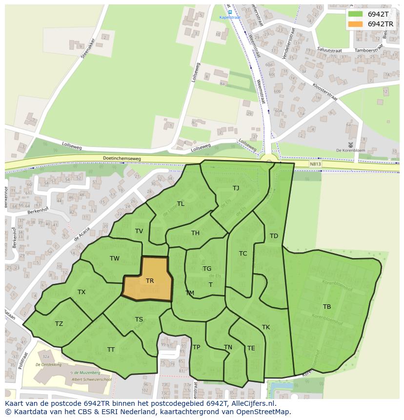 Afbeelding van het postcodegebied 6942 TR op de kaart.