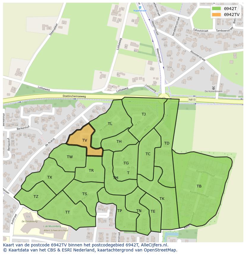 Afbeelding van het postcodegebied 6942 TV op de kaart.