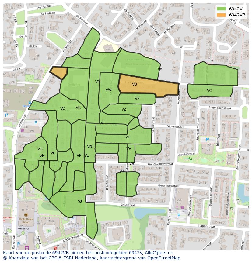 Afbeelding van het postcodegebied 6942 VB op de kaart.