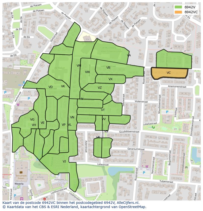 Afbeelding van het postcodegebied 6942 VC op de kaart.