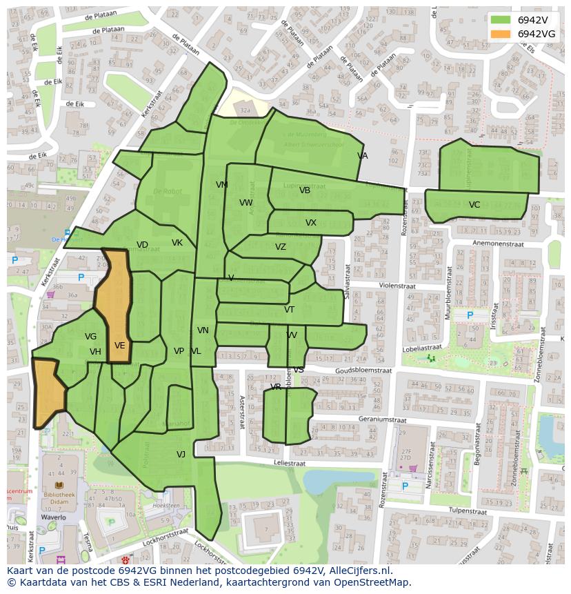 Afbeelding van het postcodegebied 6942 VG op de kaart.