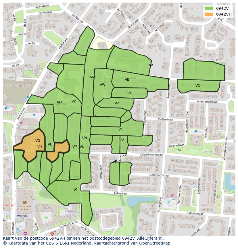 Afbeelding van het postcodegebied 6942 VH op de kaart.