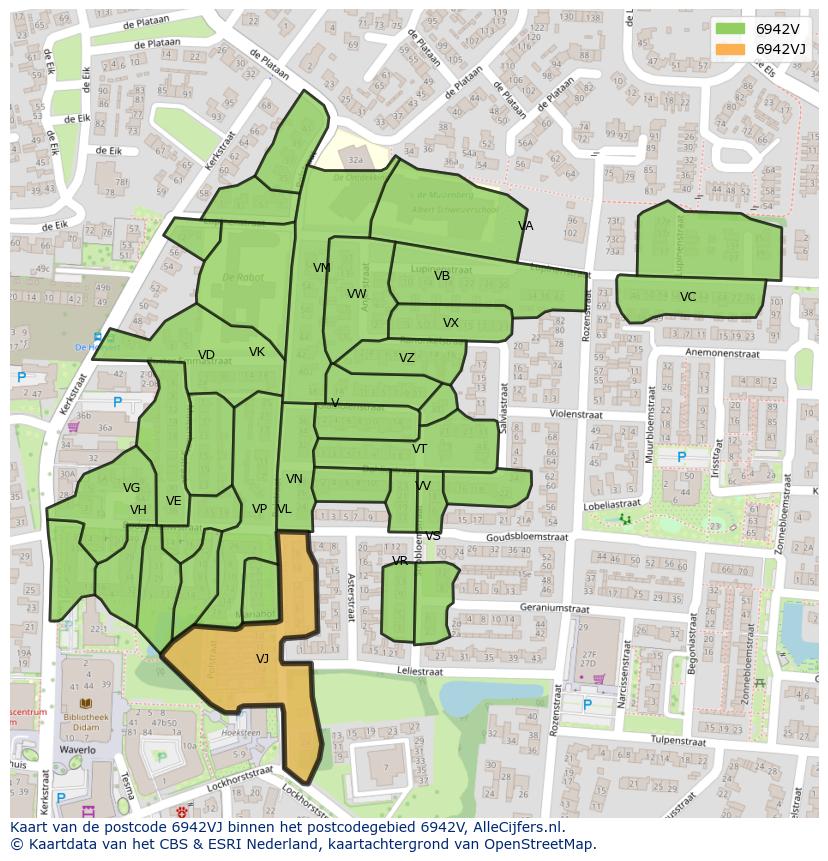 Afbeelding van het postcodegebied 6942 VJ op de kaart.