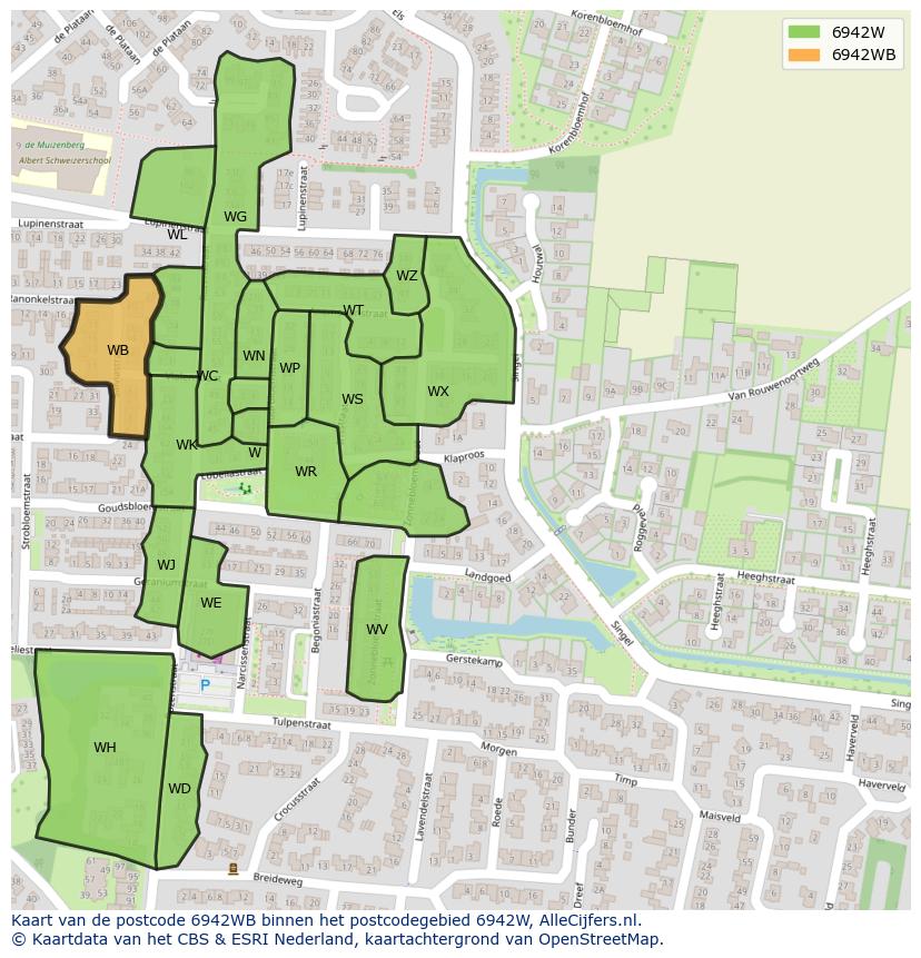 Afbeelding van het postcodegebied 6942 WB op de kaart.