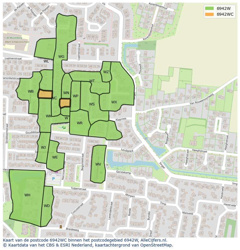 Afbeelding van het postcodegebied 6942 WC op de kaart.