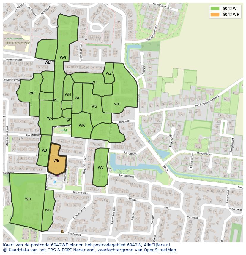 Afbeelding van het postcodegebied 6942 WE op de kaart.