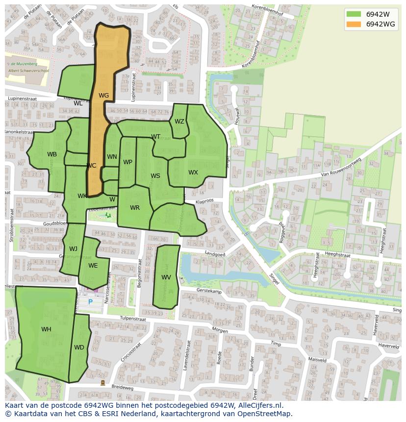 Afbeelding van het postcodegebied 6942 WG op de kaart.
