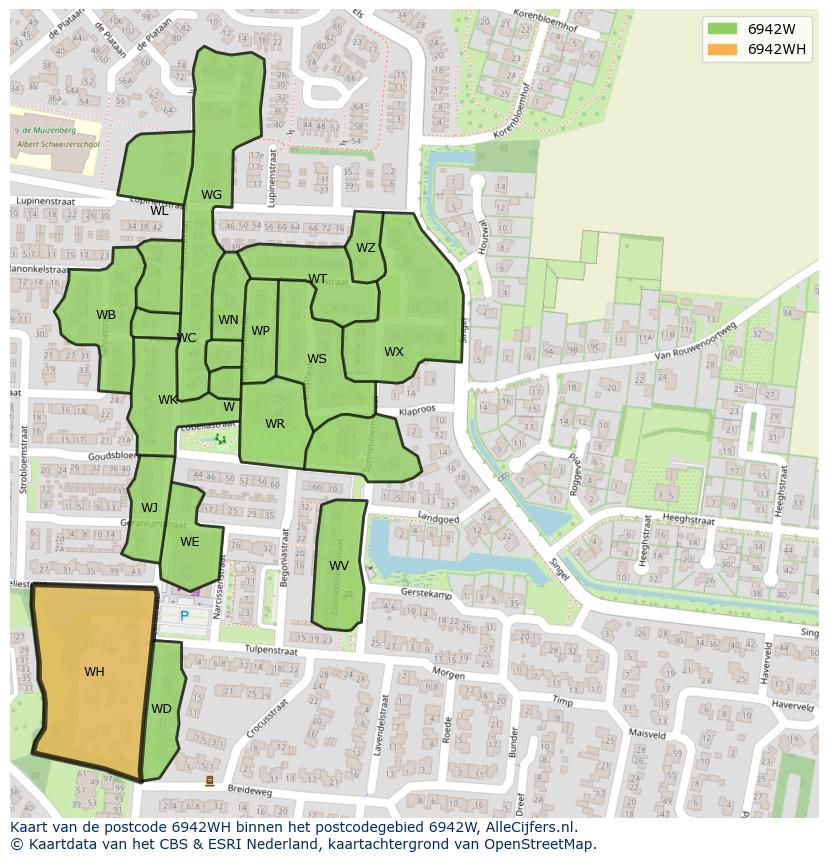 Afbeelding van het postcodegebied 6942 WH op de kaart.