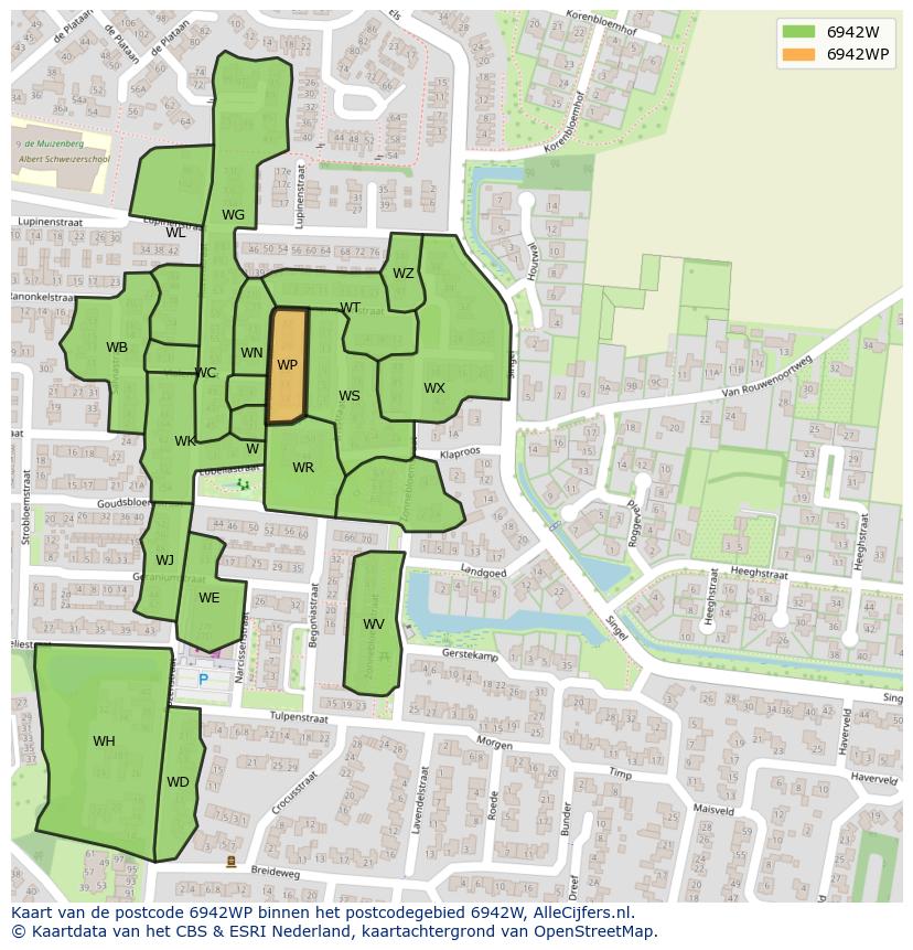 Afbeelding van het postcodegebied 6942 WP op de kaart.